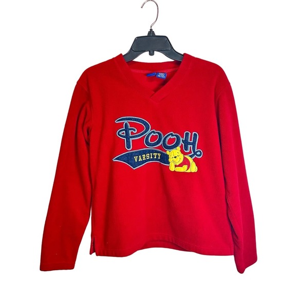 Disney Winnie the Pooh Varsity‎ VTG. 90’s Pullover Fleece Sweater Red sz. M - Picture 1 of 9